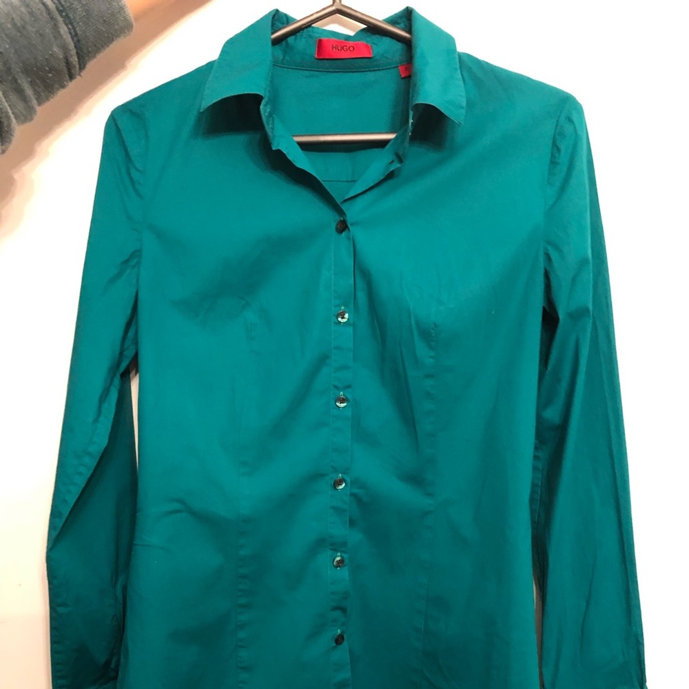 Bright green button down Hugo Boss shirt